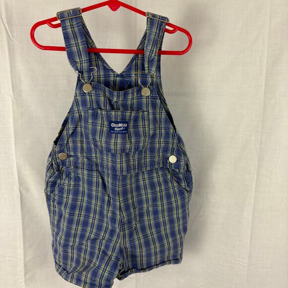 Vintage OshKosh B'Gosh Vestbak Bib Shorts Shortalls Green Blue Plaid 4T - Picture 1 of 7